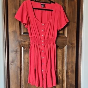 Wrangler Retro Red Midi Dress with Button Detail